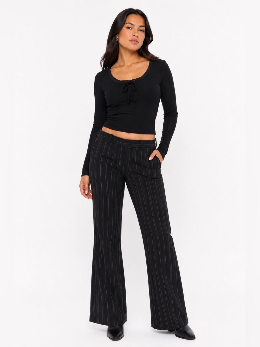 Y2K Vintage Dockers Metro Fit Pinstripe Flare Trousers (Black/Cream/Grey) Size 8